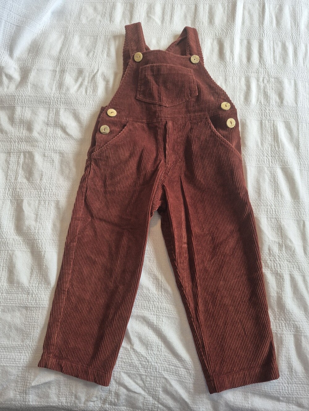 Papo d'Anjo boys size 4 brick red terra cotta corduroy overalls 4 pockets EUC